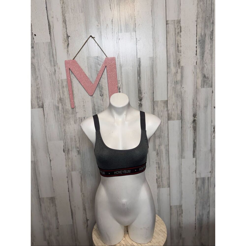Honeybum Gray Sports Bra Adjustable Straps Logo Band Size M NWT